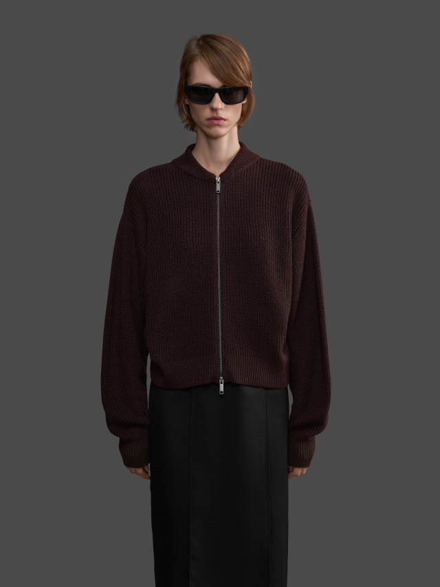 Knitted Zip-Up Bomber Jacket